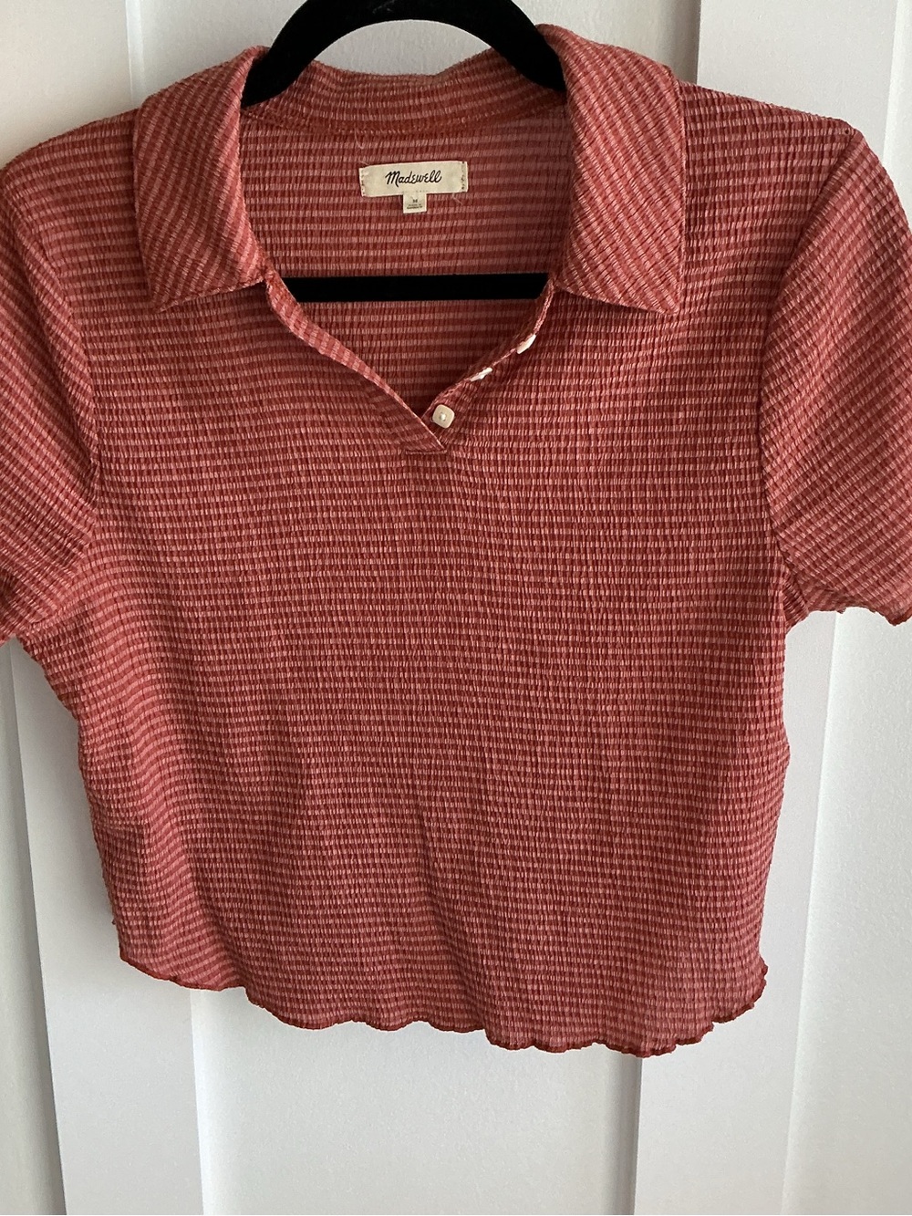 Madewell Textured Cropped Polo in Dusty Coral